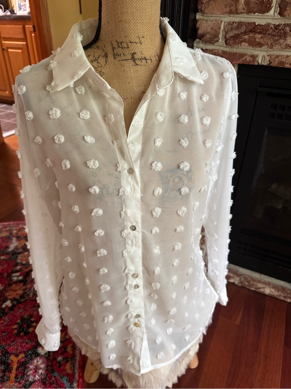 Kut from the cloth sheer dotted swiss textured blouse in white NWOT